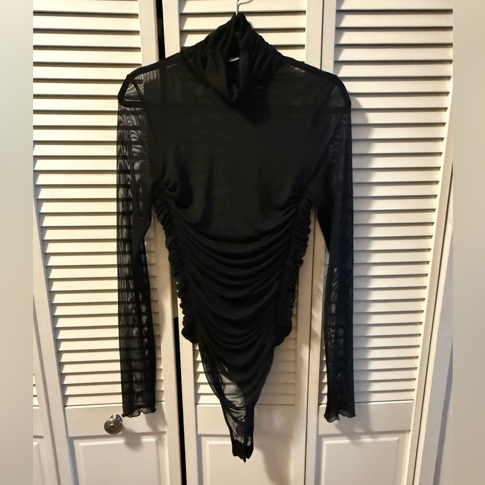 Free People Under It All Black Sheer Long Sleeve Bodysuit XL $58 - Picture 6 of 11